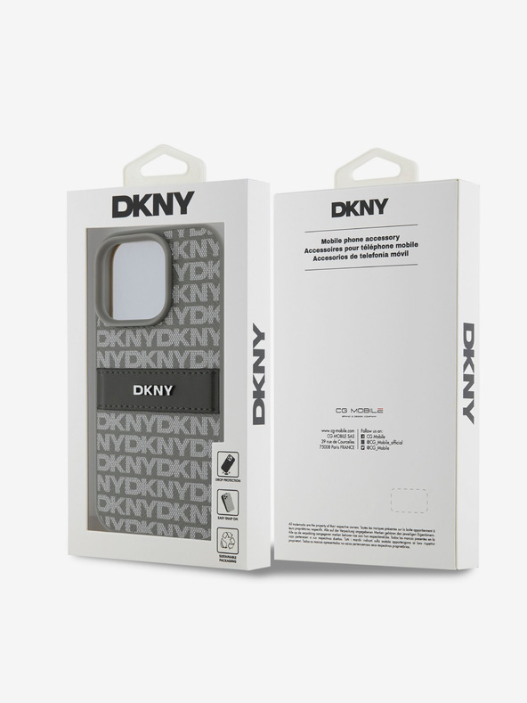 DKNY DKNY PU Leather Repeat Pattern Tonal Stripe Back Cover pentru iPhone 16 Pro Max Bej