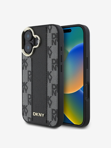 DKNY DKNY PU Leather Checkered Pattern Magsafe Back Cover pentru iPhone 16 Plus negru