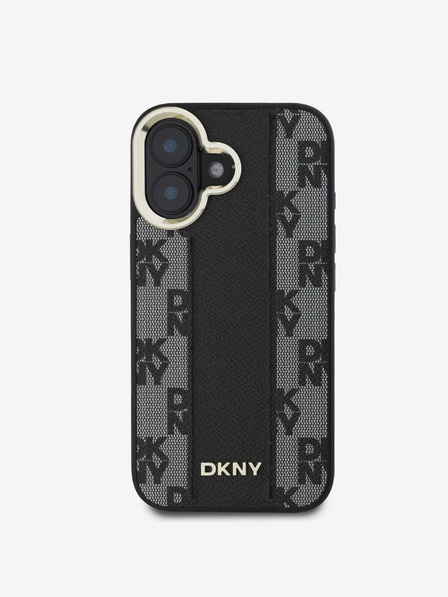 DKNY DKNY PU Leather Checkered Pattern Magsafe Back Cover pentru iPhone 16 Plus negru