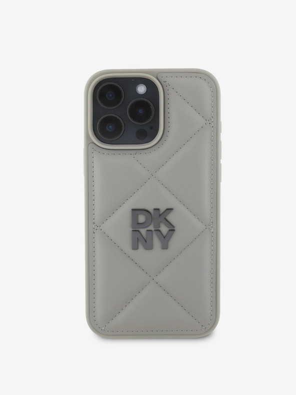 DKNY DKNY PU Leather Quilted Stack Logo Back Cover pentru iPhone 16 Pro Max gri