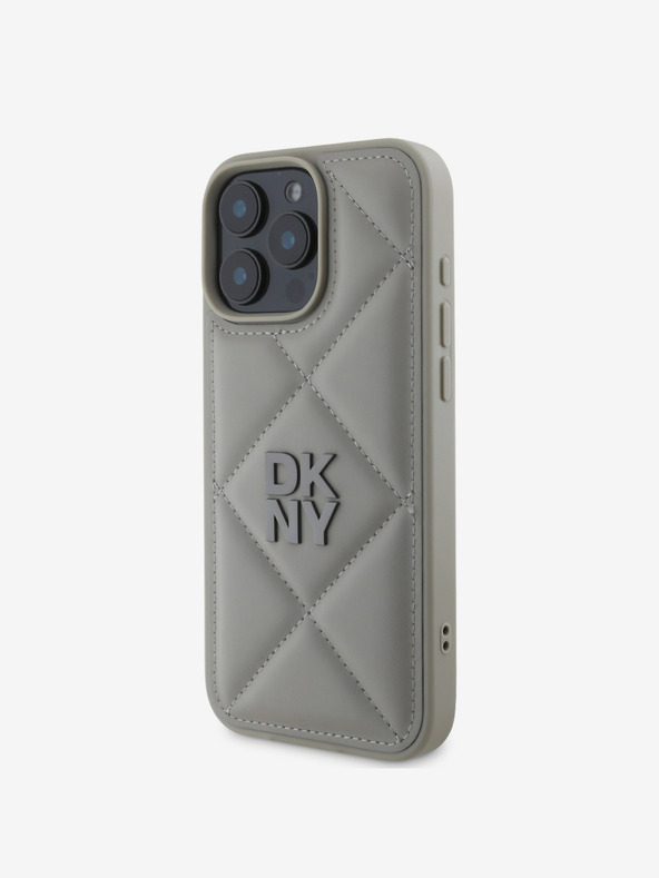 DKNY DKNY PU Leather Quilted Stack Logo Back Cover pentru iPhone 16 Pro Max gri