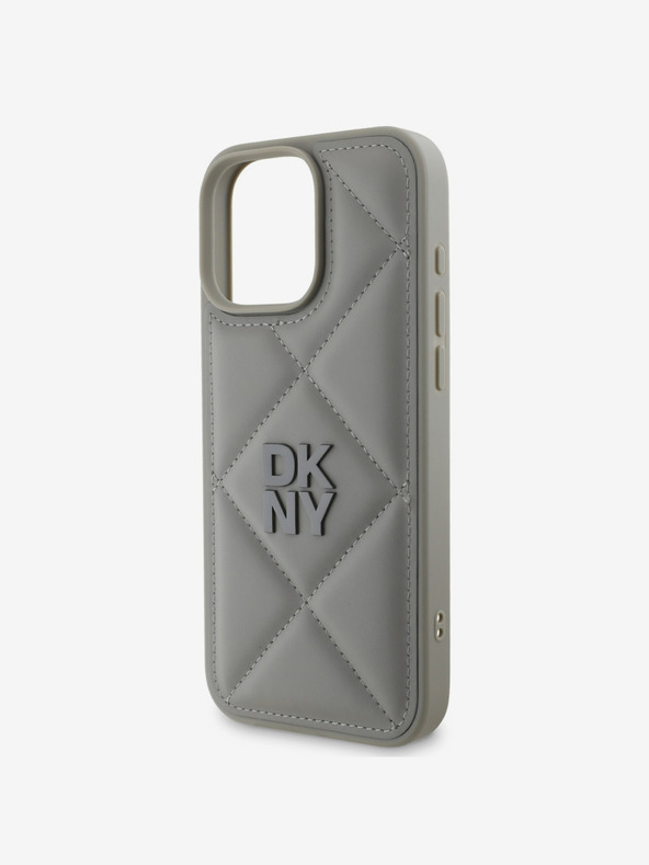 DKNY DKNY PU Leather Quilted Stack Logo Back Cover pentru iPhone 16 Pro Max gri