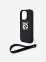 DKNY DKNY PU Leather Stack Logo Wrist Strap Back Cover pentru iPhone 16 Pro Max negru