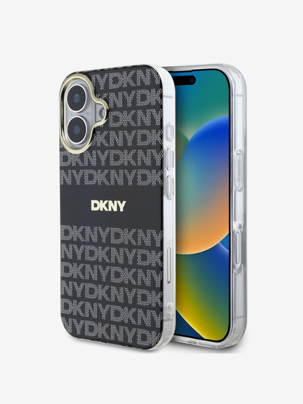 DKNY DKNY PC/TPU Repeat Pattern Tonal Stripe Magsafe Back Cover pentru iPhone 16 negru