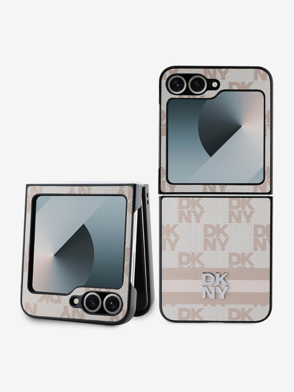 DKNY DKNY PU Leather Checkered Pattern and Stripe Back Cover pentru Samsung Galaxy Z Flip 6 Roz