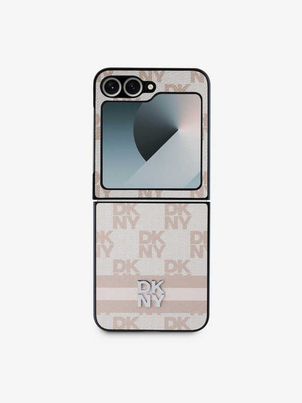 DKNY DKNY PU Leather Checkered Pattern and Stripe Back Cover pentru Samsung Galaxy Z Flip 6 Roz
