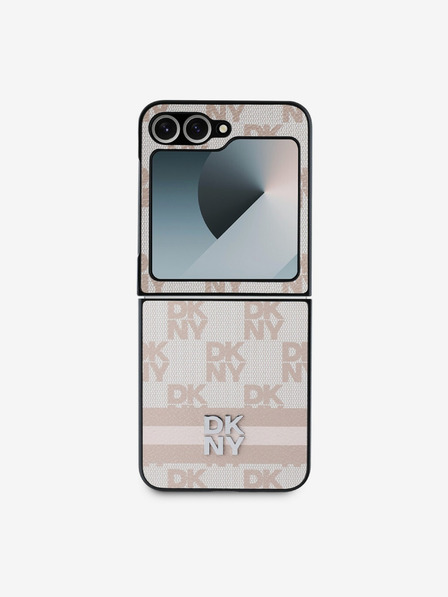 DKNY DKNY PU Leather Checkered Pattern and Stripe Back Cover pentru Samsung Galaxy Z Flip 6 Roz