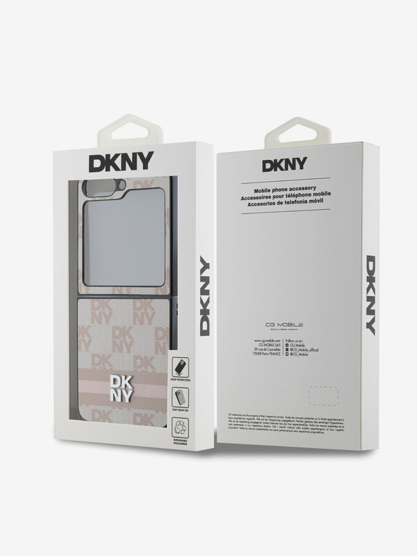 DKNY DKNY PU Leather Checkered Pattern and Stripe Back Cover pentru Samsung Galaxy Z Flip 6 Roz