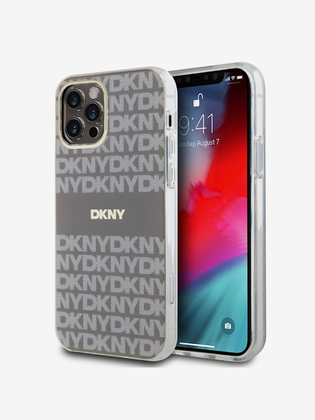 DKNY PC/TPU Repeat Pattern Tonal Stripe Magsafe Back Cover pentru iPhone 12/12 Pro Bej DKNY