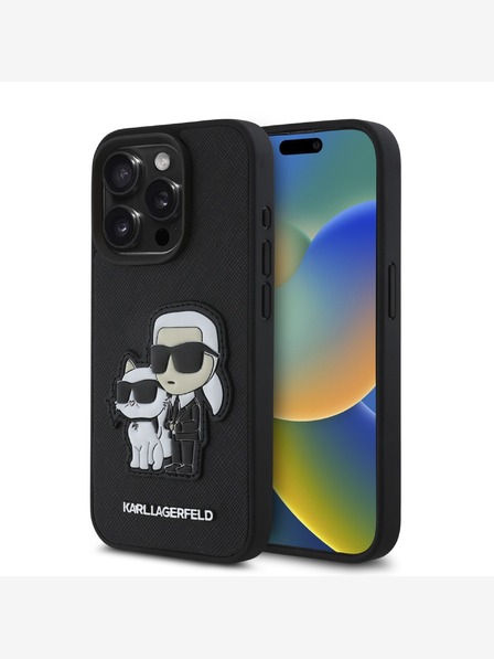 Karl Lagerfeld Karl Lagerfeld PU Saffiano Karl și Choupette Back Cover pentru iPhone 15 Pro negru