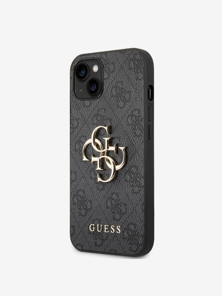 Guess PU 4G Metal Logo Zadní Kryt pro iPhone 14 Grey Carcasa de telefon