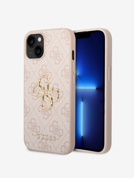 Guess PU 4G Metal Logo Zadní Kryt pro iPhone 15 Pink Carcasa de telefon