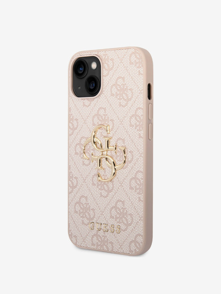 Guess PU 4G Metal Logo Zadní Kryt pro iPhone 15 Pink Carcasa de telefon