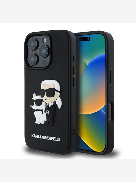 Karl Lagerfeld Karl Lagerfeld PU Saffiano Karl and Choupette Back Cover pentru iPhone 16 Pro Max Negru