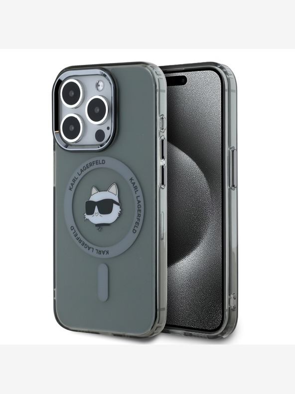 Karl Lagerfeld Karl Lagerfeld IML Choupette Head Metal Frame MagSafe Back Cover pentru iPhone 15 Pro negru