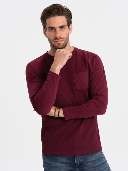 Ombre Clothing Tricou de bază burgundy pentru bărbați cu buzunar Ombre Clothing