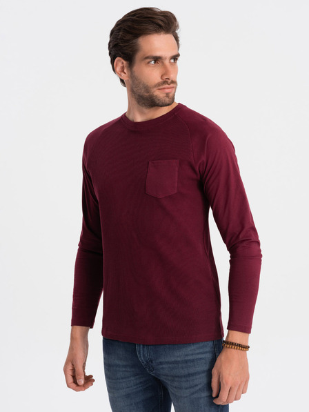Ombre Clothing Tricou de bază burgundy pentru bărbați cu buzunar Ombre Clothing