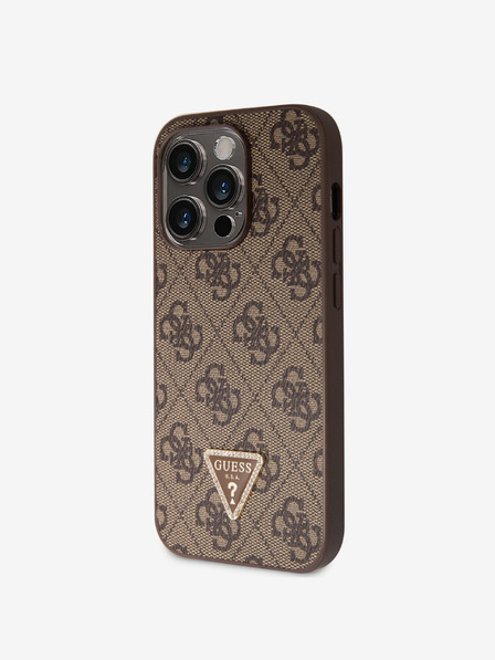 Guess Guess PU 4G Strass Triangle Metal Logo Back Cover pentru iPhone 15 Pro Brown