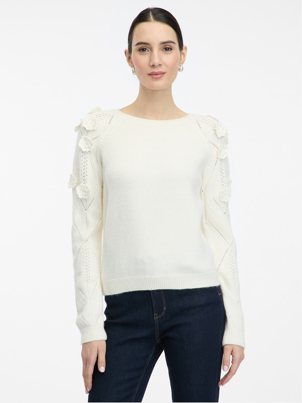 Orsay Pulover de damă crem cu model floral ORSAY