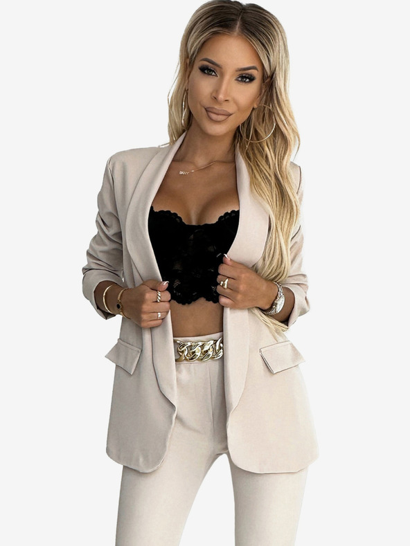 numoco Set elegant de jachetă și pantaloni de damă bej cu curea Numoco