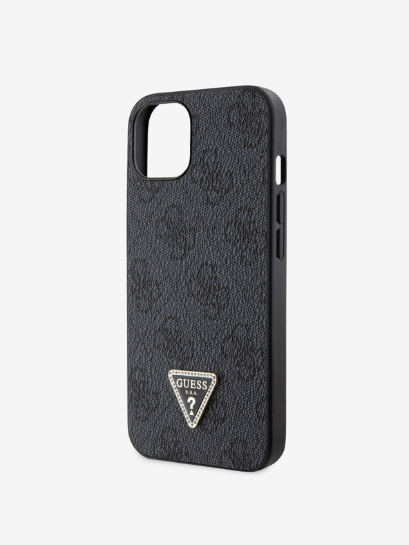 Guess Guess PU 4G Strass Triangle Metal Logo Back Cover pentru iPhone 15 negru