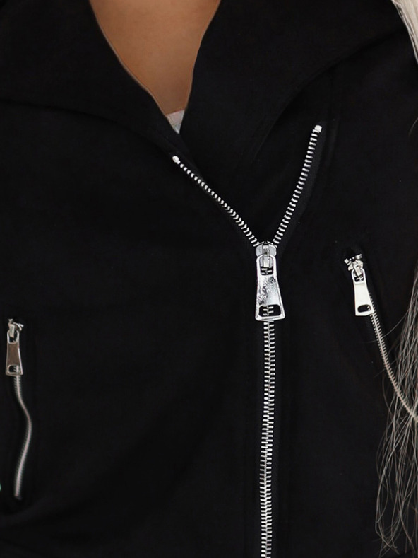 numoco Jachetă neagră de damă din piele întoarsă cu mâneci lungi și fermoare Numoco