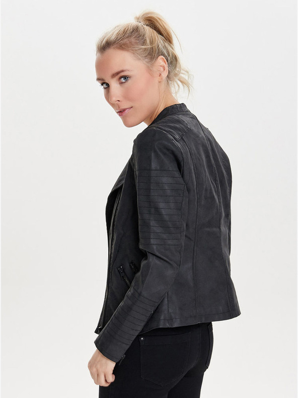 ONLY Jachetă curbată din piele neagră pentru femei cu buzunare ONLY Biker