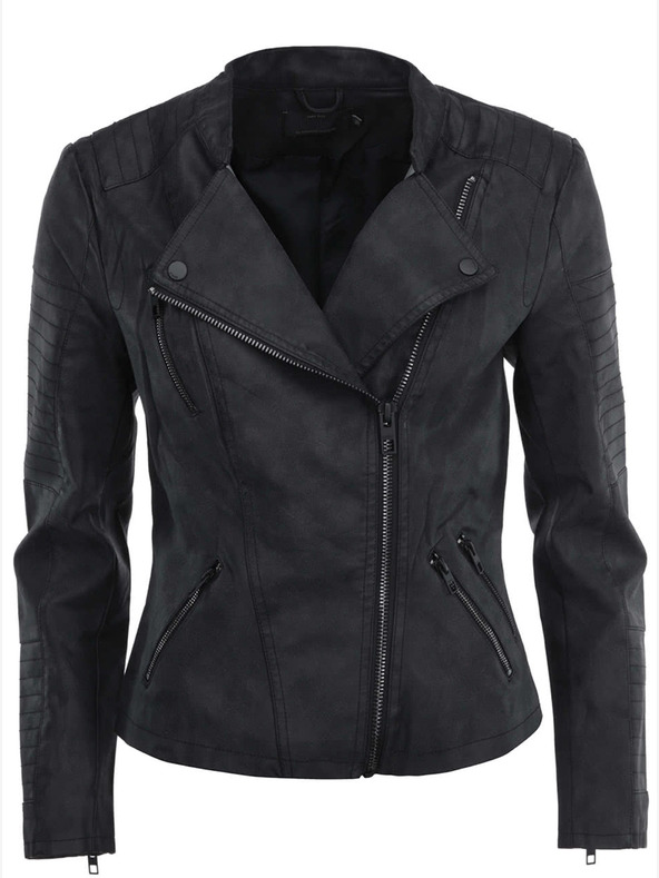ONLY Jachetă curbată din piele neagră pentru femei cu buzunare ONLY Biker