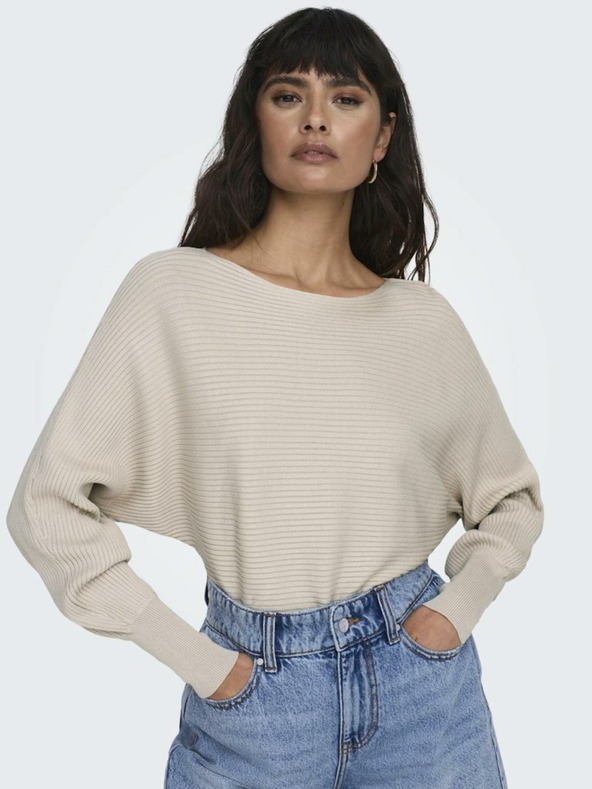ONLY Pulover costeliv bej pentru femei cu mâneci Batwing ONLY Adaline