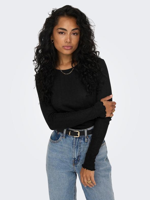 ONLY Tricou negru cu mânecă lungă pentru femei ONLY Carlotta