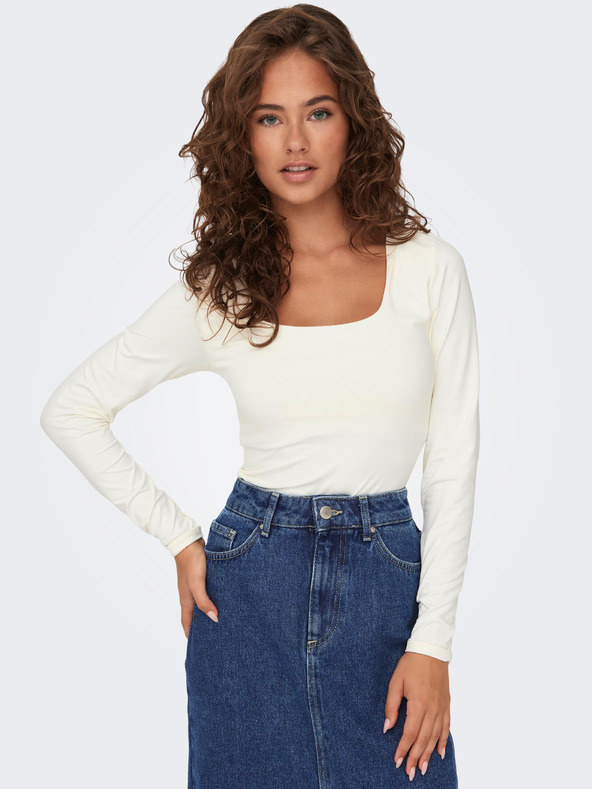 ONLY Tricou crem de bază cu mânecă lungă pentru femei ONLY Lea