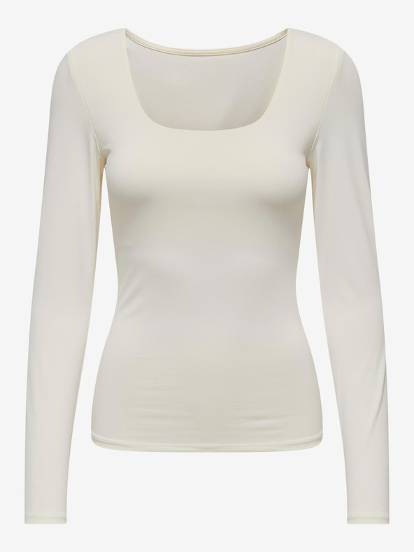 ONLY Tricou crem de bază cu mânecă lungă pentru femei ONLY Lea