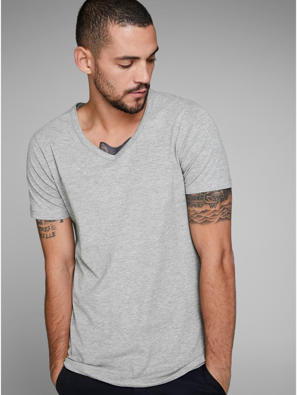 Jack & Jones Tricou Jack & Jones Basic cu dungi gri deschis