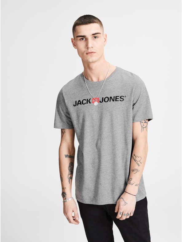 Jack & Jones Tricou polo imprimat cu dungi gri Jack & Jones