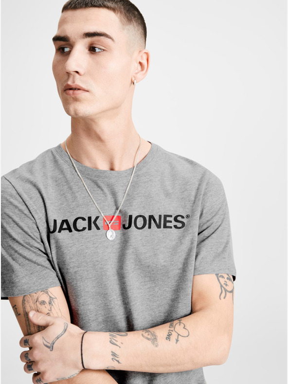 Jack & Jones Tricou polo imprimat cu dungi gri Jack & Jones