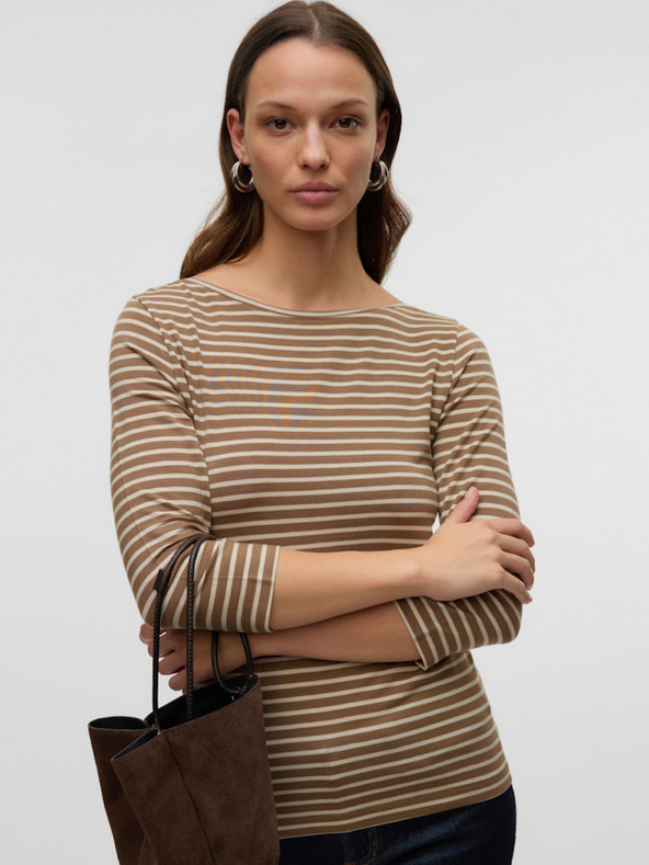 AWARE by VERO MODA Tricou cu dungi maro pentru femei AWARE by VERO MODA Fiona