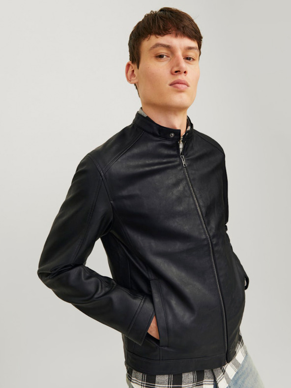 Jack & Jones Geacă de piele neagră Jack & Jones Dylan pentru bărbați