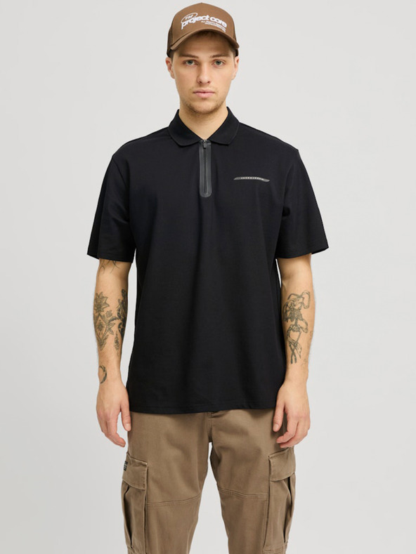 Jack & Jones Tricou polo negru pentru bărbați Jack & Jones Fusion