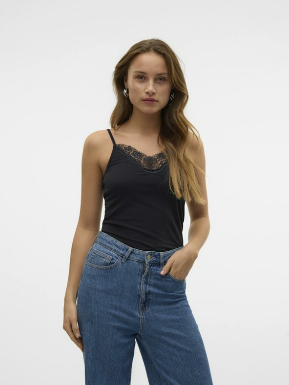 Vero Moda Tricoul negru cu dantelă VERO MODA Inge