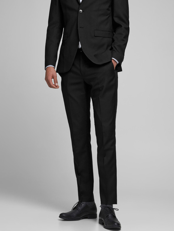 Jack & Jones Pantaloni de costum negri din amestec de lână cu croială subțire Jack & Jones Solaris