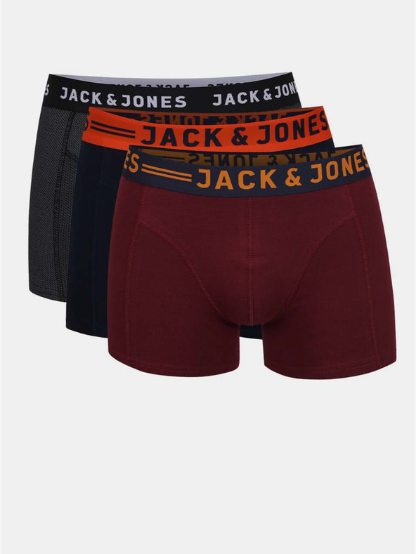 Jack & Jones Set de trei boxeri bărbătești Jack & Jones Lichfield în culorile burgundy, navy și gri