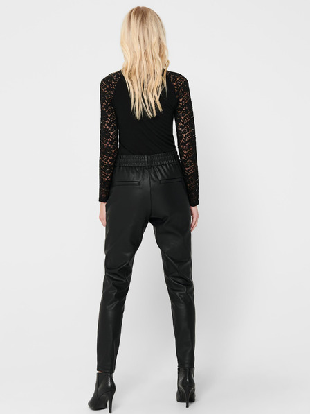 ONLY Pantaloni negri din piele întoarsă pentru femei ONLY Pop Trash