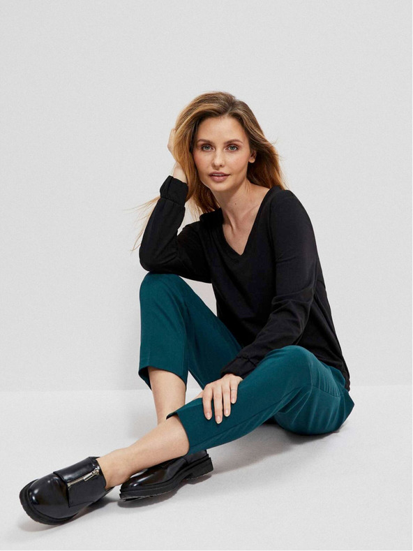 Moodo Sweatshirt negru cu decolteu în V pentru femei Moodo