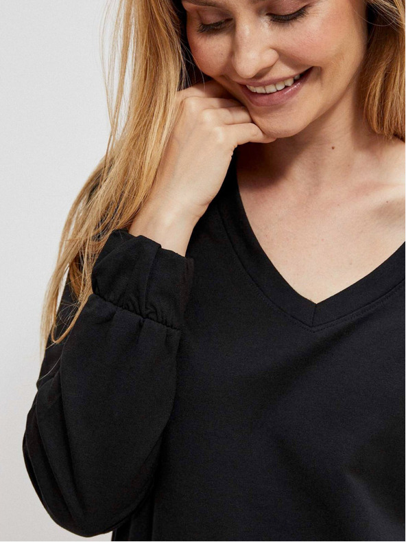 Moodo Sweatshirt negru cu decolteu în V pentru femei Moodo