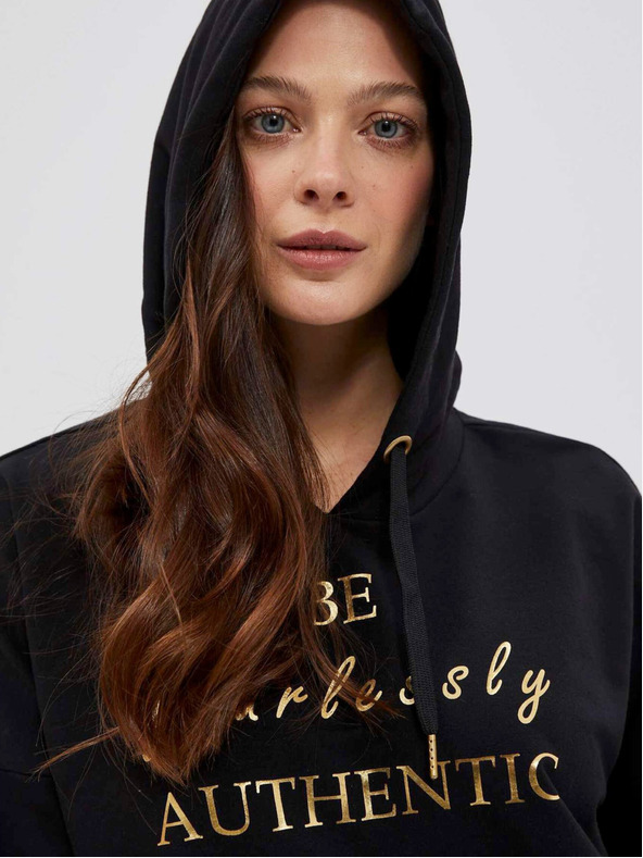 Moodo Tricou negru cu glugă pentru femei Moodo