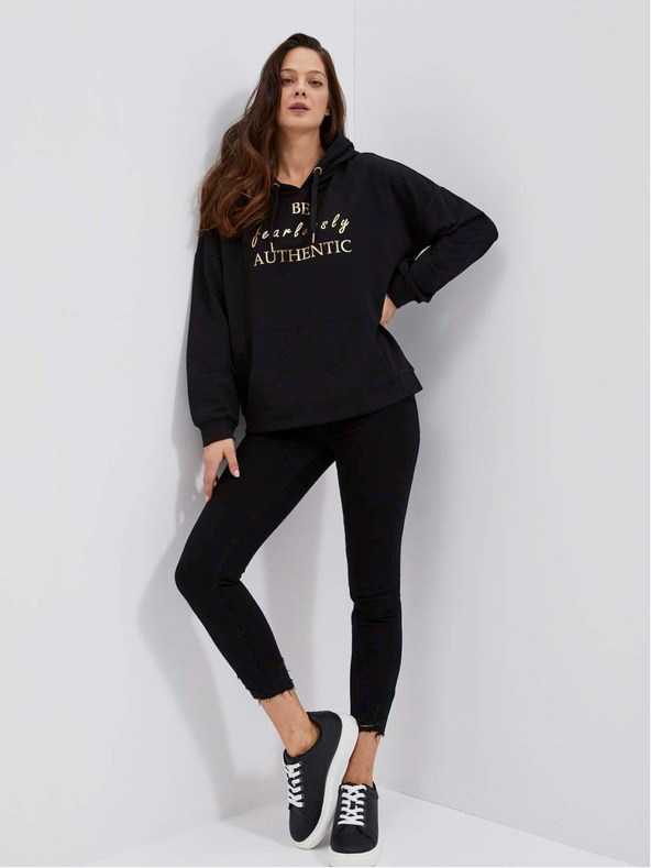 Moodo Tricou negru cu glugă pentru femei Moodo