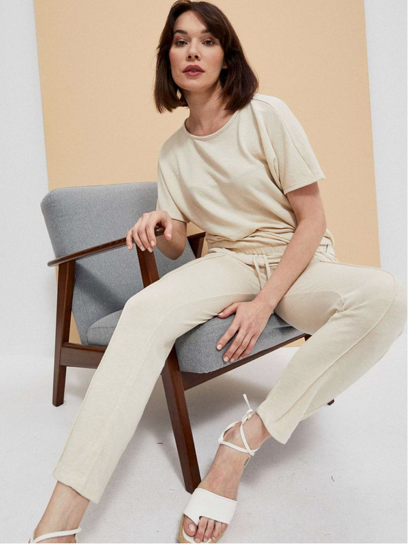 Moodo Pantaloni de trening bej pentru femei Moodo