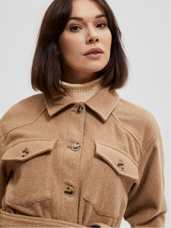 Moodo Jachetă cămașă de damă bej cu curea Moodo