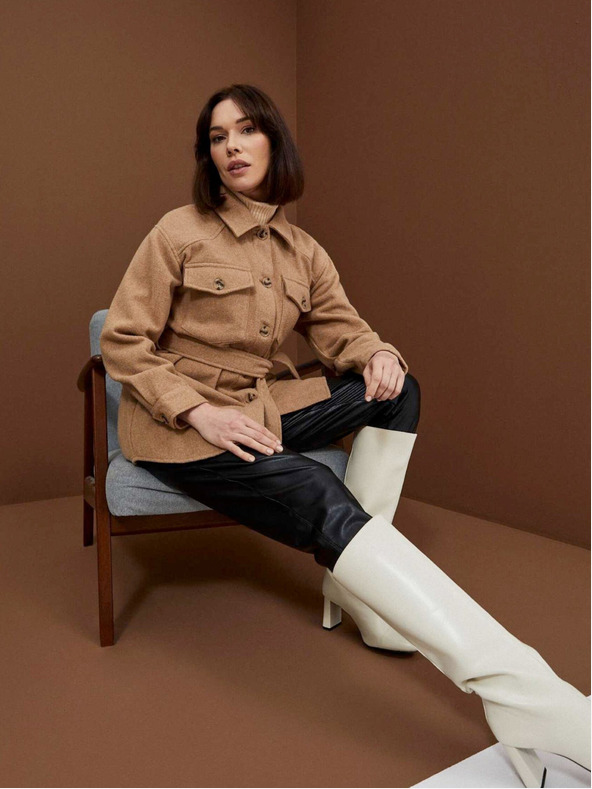 Moodo Jachetă cămașă de damă bej cu curea Moodo