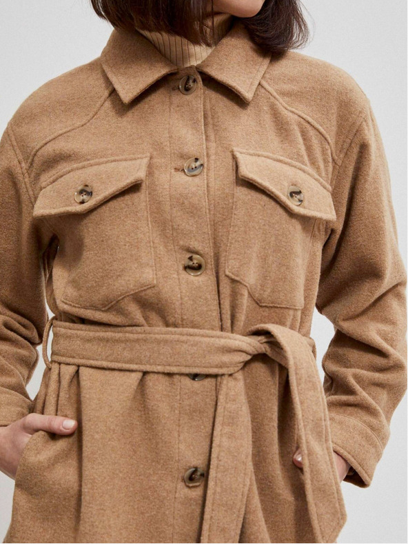 Moodo Jachetă cămașă de damă bej cu curea Moodo